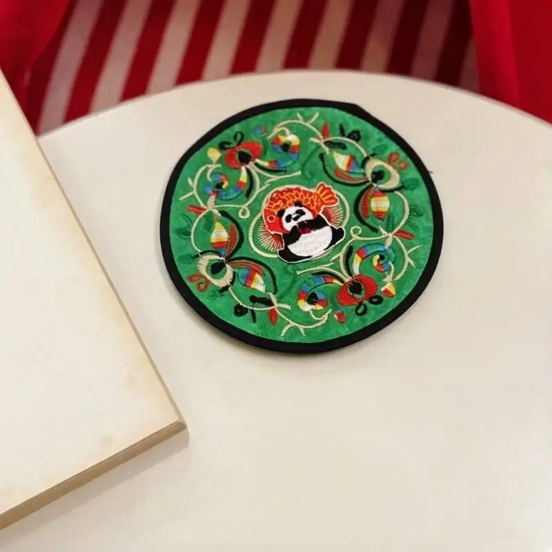 Panda Embroidered Fabric Tea Coaster  (12cm)