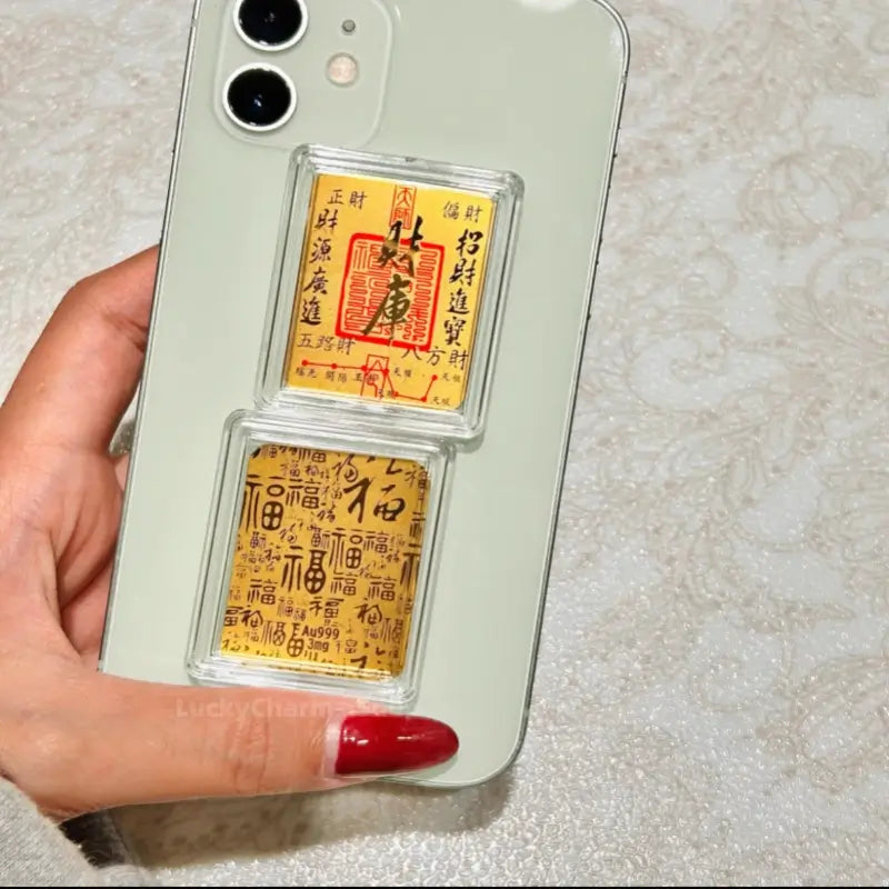 Ultra-Thin 999 Pure Gold Medium-Size Lucky Phone Sticker | 4 Styles (Smooth/Upward Trend/Fortune Turning/Wealth Treasury)-LuckyCharms.Shop