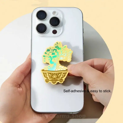 Money Tree 999 Pure Gold Phone Sticker | 2mg/Piece, 4.2*6.2cm, Iridescent Craft, Copper Coin & Persimmon Elements, Lucky Meaning-LuckyCharms.Shop