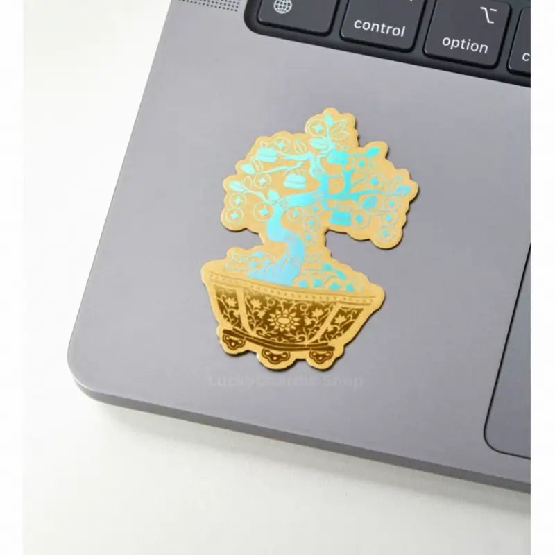 Money Tree 999 Pure Gold Phone Sticker | 2mg/Piece, 4.2*6.2cm, Iridescent Craft, Copper Coin & Persimmon Elements, Lucky Meaning-LuckyCharms.Shop