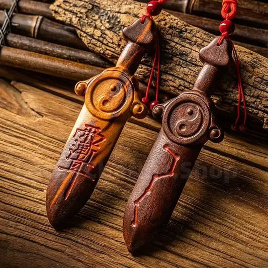 Natural Lightning-Struck Wood Taoist Big Dipper Peach Wood Sword YINYANG-LuckyCharms.Shop
