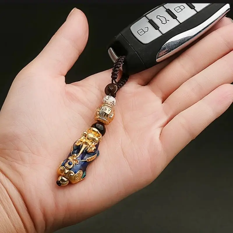 Solid Brass Gold-Plated Pixiu Keychain | Six-Syllable Mantra Beads, 3 Styles-LuckyCharms.Shop