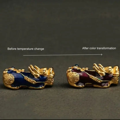 Solid Brass Gold-Plated Pixiu Keychain | Six-Syllable Mantra Beads, 3 Styles-LuckyCharms.Shop