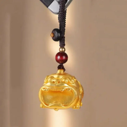 Brass 24K Gold-Plated Big-Mouth Pixiu Keychain | Red Sandalwood Beads, Lucky Wealth Charm-LuckyCharms.Shop
