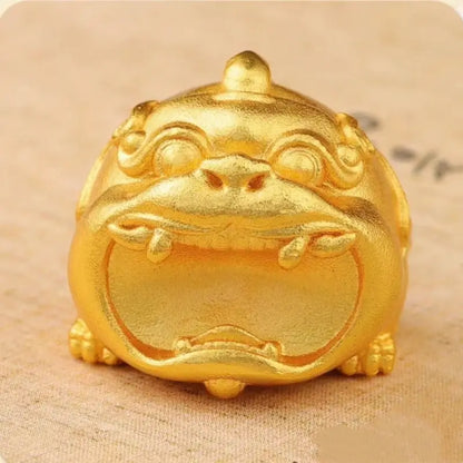 Brass 24K Gold-Plated Big-Mouth Pixiu Keychain | Red Sandalwood Beads, Lucky Wealth Charm-LuckyCharms.Shop