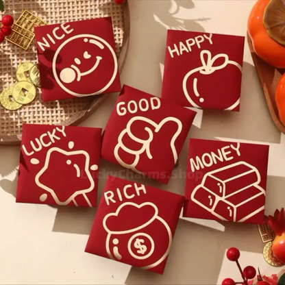 Chinese New Year Lucky Money Envelopes | Gold Foil English Words 6-36pcs for Gifting-LuckyCharms.Shop