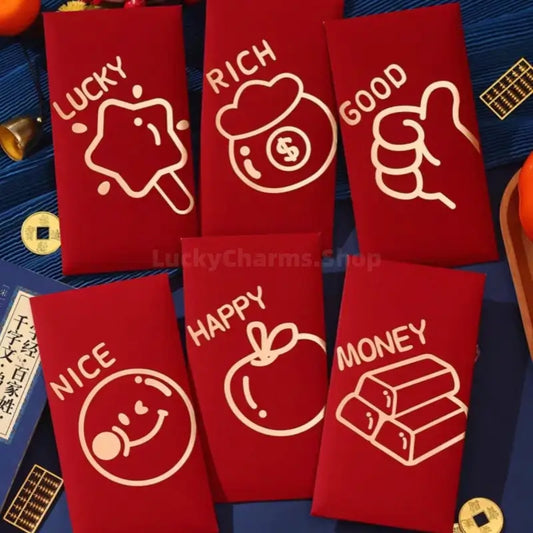 Chinese New Year Lucky Money Envelopes | Gold Foil English Words 6-36pcs for Gifting