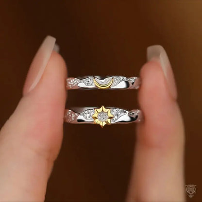 S925 Sterling Silver Sun & Moon Matching Open Rings Set for Couples – Two-Tone