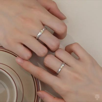 S925 Sterling Silver Sun & Moon Matching Open Rings Set for Couples – Two-Tone