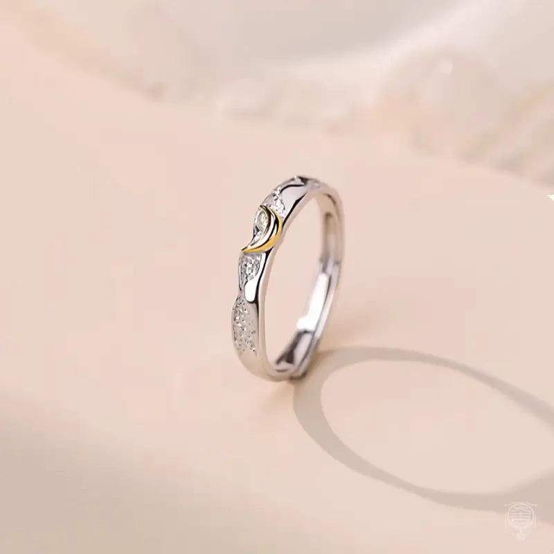 S925 Sterling Silver Sun & Moon Matching Open Rings Set for Couples – Two-Tone