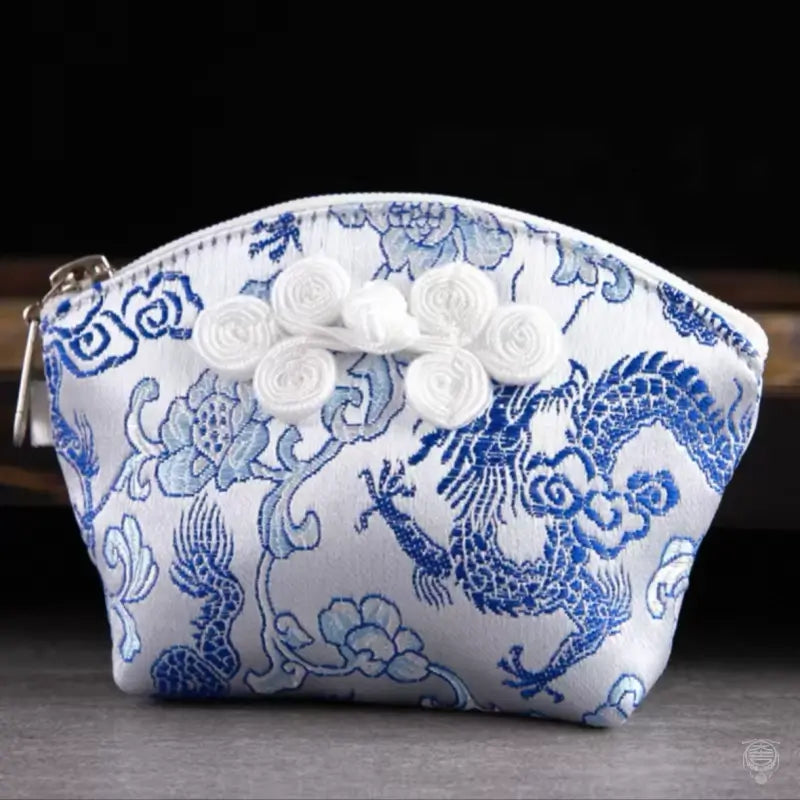 Embroidered Brocade Shell Coin Purse & Jewelry Pouch