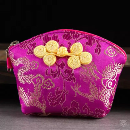 Embroidered Brocade Shell Coin Purse & Jewelry Pouch