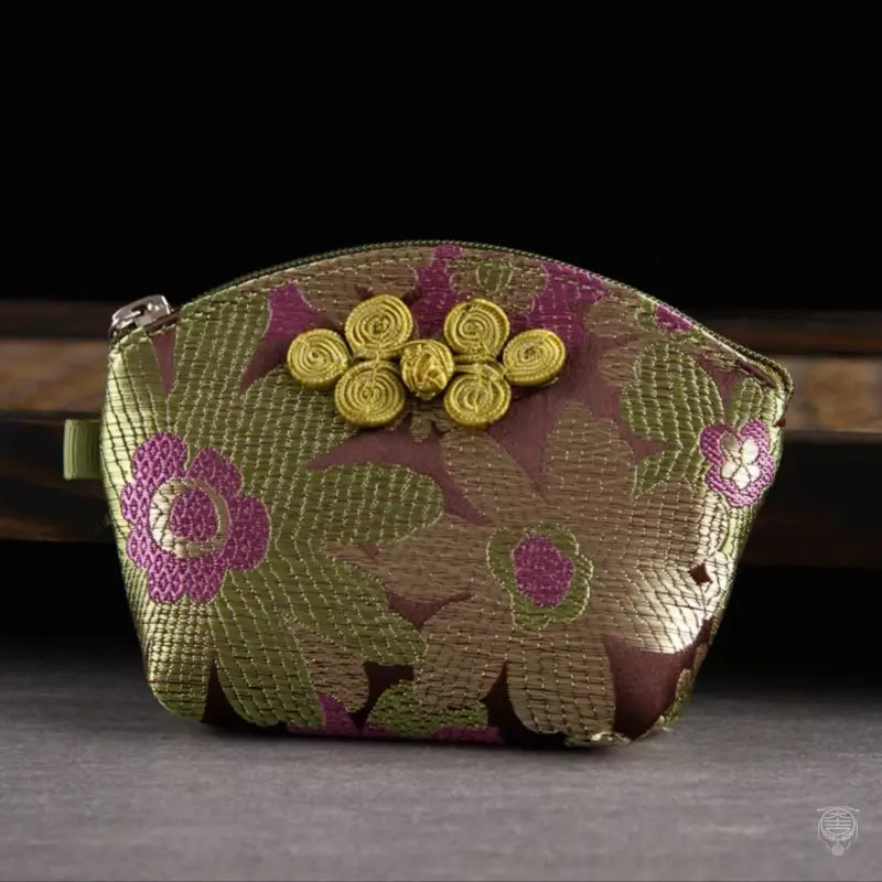 Embroidered Brocade Shell Coin Purse & Jewelry Pouch