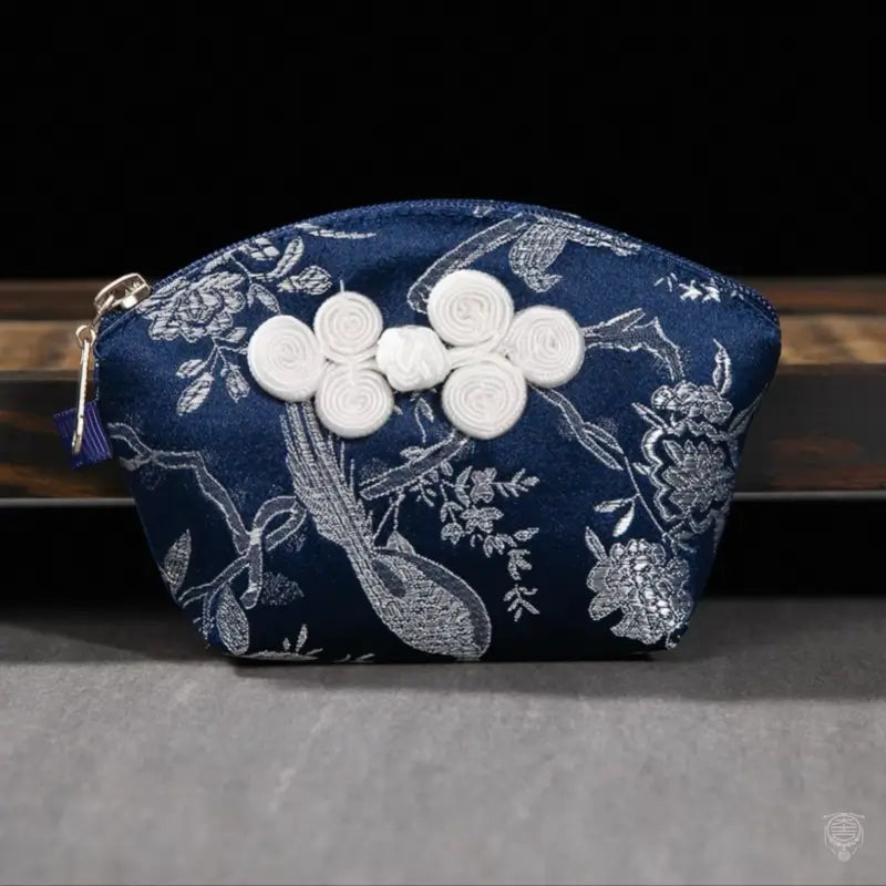 Embroidered Brocade Shell Coin Purse & Jewelry Pouch
