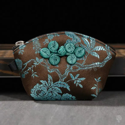 Embroidered Brocade Shell Coin Purse & Jewelry Pouch