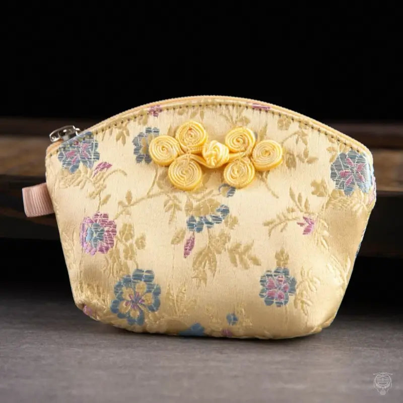 Embroidered Brocade Shell Coin Purse & Jewelry Pouch