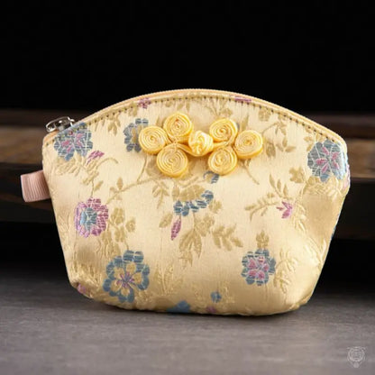 Embroidered Brocade Shell Coin Purse & Jewelry Pouch