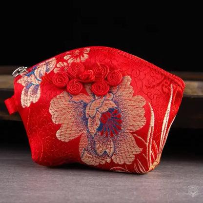Embroidered Brocade Shell Coin Purse & Jewelry Pouch