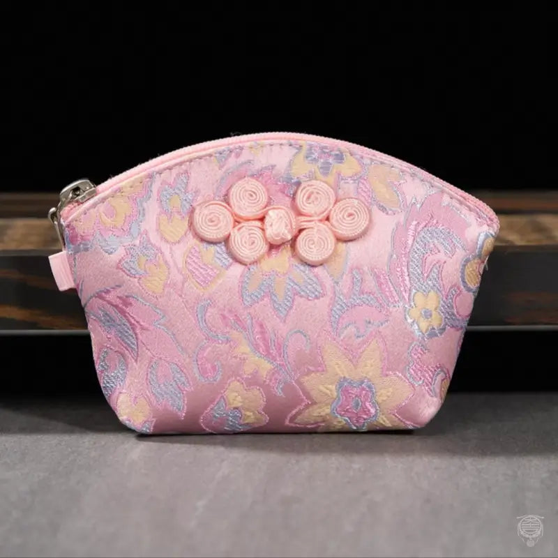 Embroidered Brocade Shell Coin Purse & Jewelry Pouch
