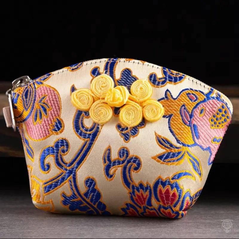 Embroidered Brocade Shell Coin Purse & Jewelry Pouch