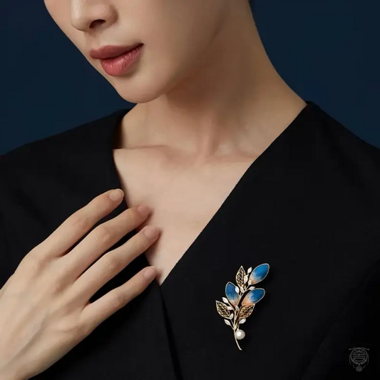 Heritage Silk Velvet Leaf Brooch - Filigree & Freshwater Pearl Pin