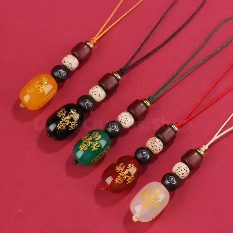 五行天然瑪瑙キーホルダー＆携帯チャーム｜バランスと幸運を願う5色のカスタムエネルギータリスマン、手編み