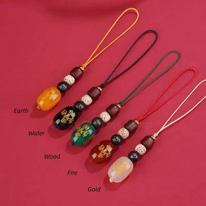 五行天然瑪瑙キーホルダー＆携帯チャーム｜バランスと幸運を願う5色のカスタムエネルギータリスマン、手編み