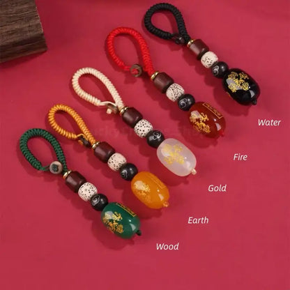 五行天然瑪瑙キーホルダー＆携帯チャーム｜バランスと幸運を願う5色のカスタムエネルギータリスマン、手編み