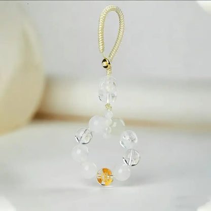 Porte-clés et breloque pour téléphone en cristal Pixiu des Cinq Éléments | Cristal naturel précieux, talisman porte-bonheur