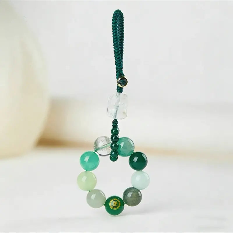 Porte-clés et breloque pour téléphone en cristal Pixiu des Cinq Éléments | Cristal naturel précieux, talisman porte-bonheur