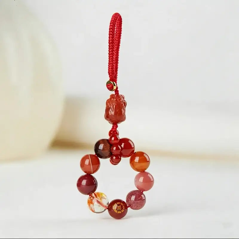 Porte-clés et breloque pour téléphone en cristal Pixiu des Cinq Éléments | Cristal naturel précieux, talisman porte-bonheur