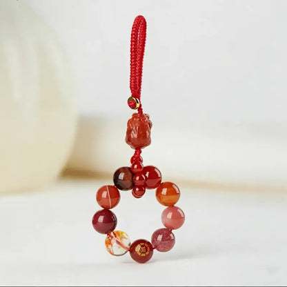 Porte-clés et breloque pour téléphone en cristal Pixiu des Cinq Éléments | Cristal naturel précieux, talisman porte-bonheur