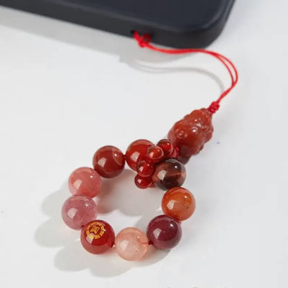 Porte-clés et breloque pour téléphone en cristal Pixiu des Cinq Éléments | Cristal naturel précieux, talisman porte-bonheur