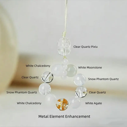 Porte-clés et breloque pour téléphone en cristal Pixiu des Cinq Éléments | Cristal naturel précieux, talisman porte-bonheur