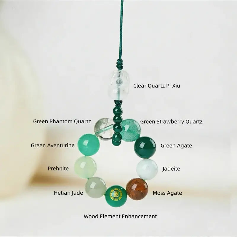 Porte-clés et breloque pour téléphone en cristal Pixiu des Cinq Éléments | Cristal naturel précieux, talisman porte-bonheur