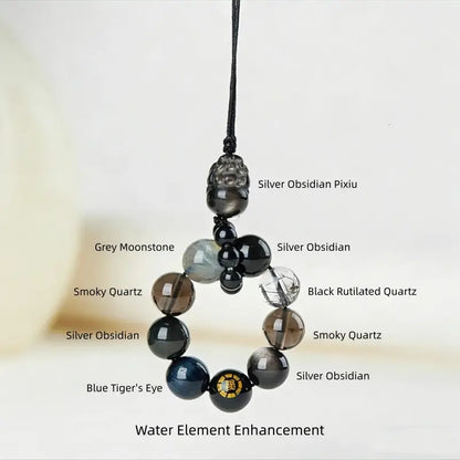 Porte-clés et breloque pour téléphone en cristal Pixiu des Cinq Éléments | Cristal naturel précieux, talisman porte-bonheur