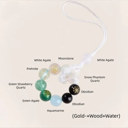 Breloque pour sac et téléphone ornée de plusieurs pierres précieuses, inspirée des cinq éléments bénis du Mont Putuo