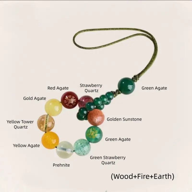 Breloque pour sac et téléphone ornée de plusieurs pierres précieuses, inspirée des cinq éléments bénis du Mont Putuo