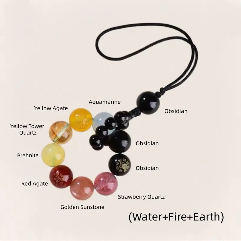 Breloque pour sac et téléphone ornée de plusieurs pierres précieuses, inspirée des cinq éléments bénis du Mont Putuo