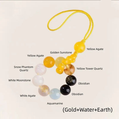 Breloque pour sac et téléphone ornée de plusieurs pierres précieuses, inspirée des cinq éléments bénis du Mont Putuo