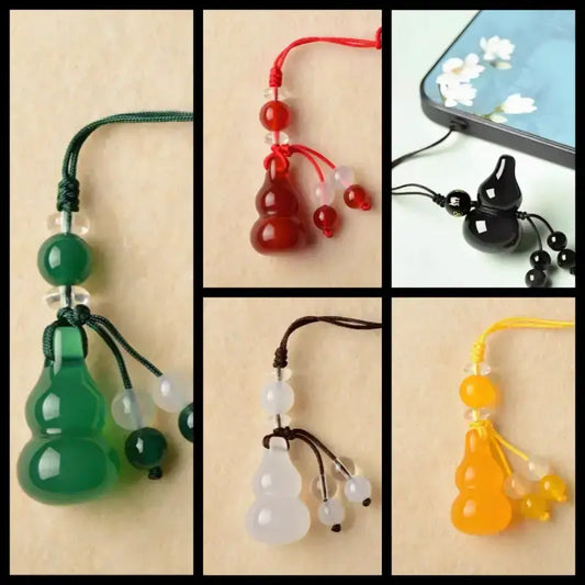 Mount Jiuhua Blessed Five Elements Gourd Pendant Agate Phone Charm