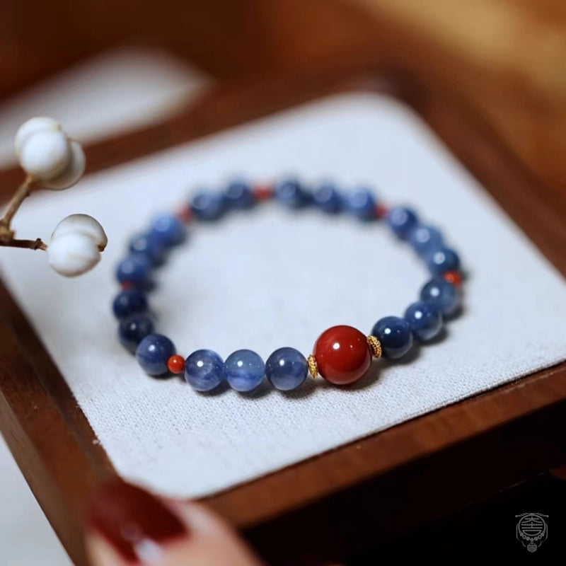 Natural 6A Cat's Eye Kyanite & Nan Hong Agate Stretch Bracelet