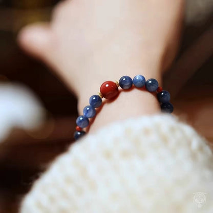 Natural 6A Cat's Eye Kyanite & Nan Hong Agate Stretch Bracelet