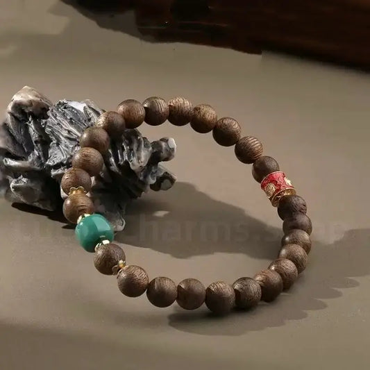 Red Sandalwood Carved Six-Syllable Mantra Men's Enpowered Bracelet-LuckyCharms.Shop