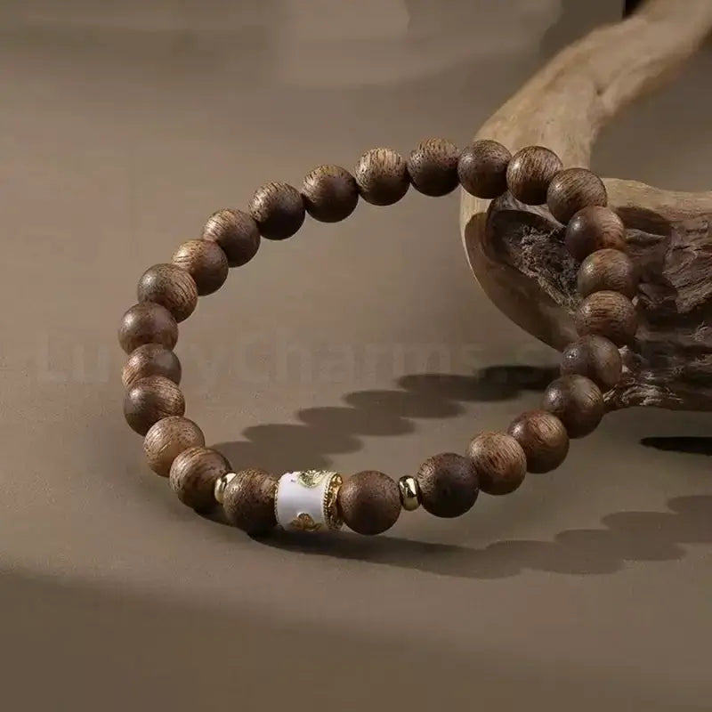 Red Sandalwood Carved Six-Syllable Mantra Men's Enpowered Bracelet-LuckyCharms.Shop