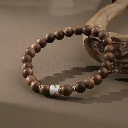 Red Sandalwood Carved Six-Syllable Mantra Men's Enpowered Bracelet-LuckyCharms.Shop