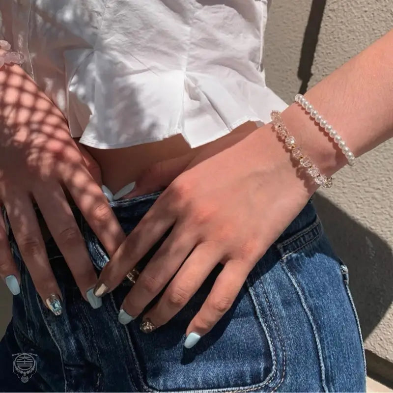 Diamond-Cut Clear Quartz Bead Bracelet for Women – 22K Gold Plated Accents