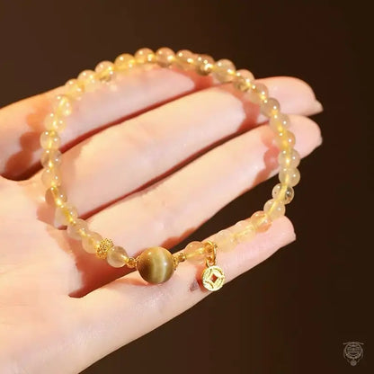 Natural Citrine & Golden Rutilated Quartz Single-Strand Bead Bracelet