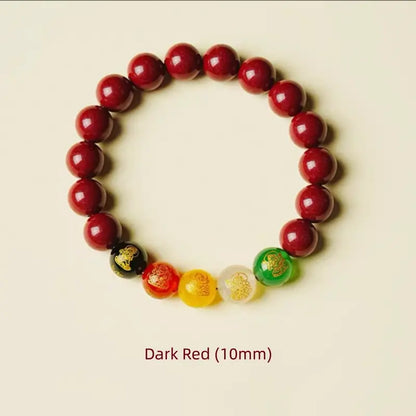 Bracelet en cinabre naturel des Cinq Dieux de la Richesse | 4 tailles, agate des cinq éléments, protection spirituelle et attire la fortune