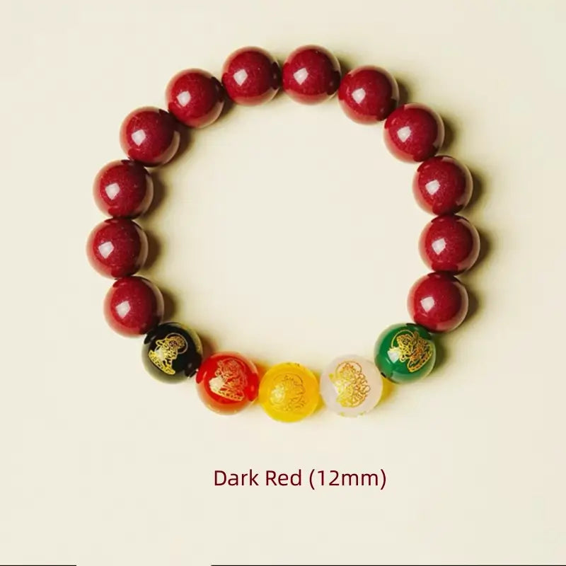 Bracelet en cinabre naturel des Cinq Dieux de la Richesse | 4 tailles, agate des cinq éléments, protection spirituelle et attire la fortune
